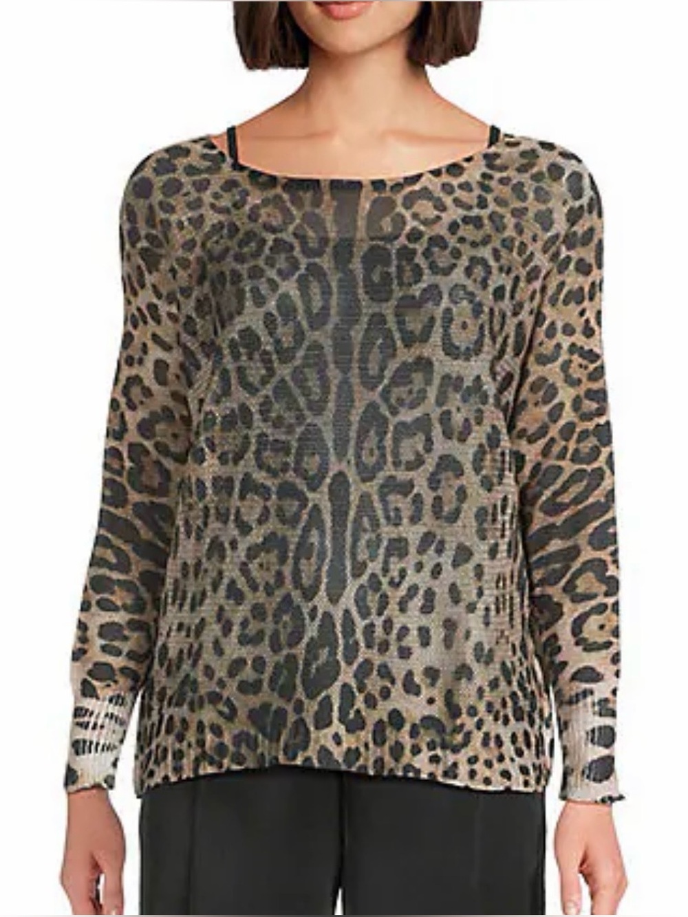 Women’s Leopard Print Long Sleeve Top - Taupe/Black